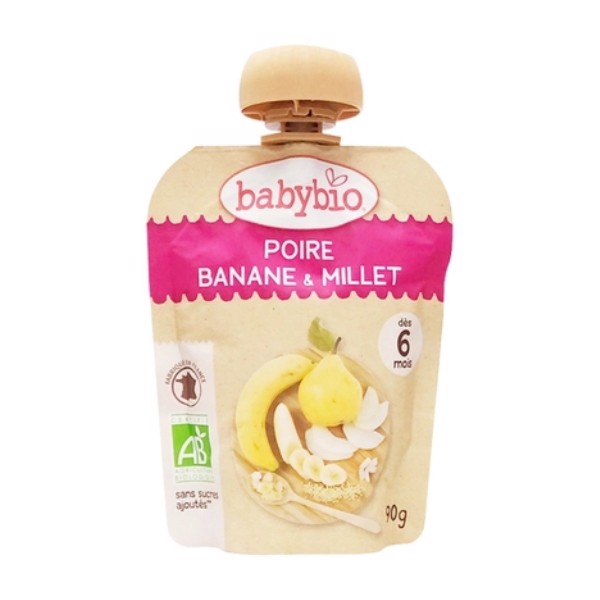 Trái cây nghiền hữu cơ cho bé vị lê chuối hạt kê babybio